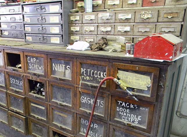 Old Fashioned Parts Bin at Murphy Bros. Auto Body Elyria Ohio